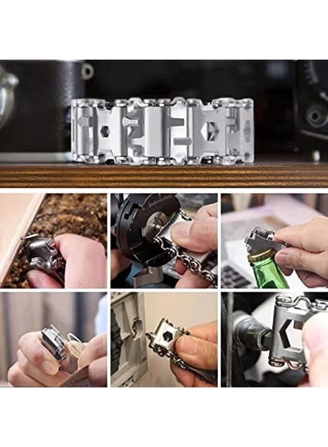 Soofam Multitool Bracelet for Men, 29 in 1 Tools Stainless Steel Multifunctional Bracelet, Travel Friendly, Multitool Survival Bracelet Suitable for Sailing Travel Camping Hiking - Silver, 29 inch - Image 3