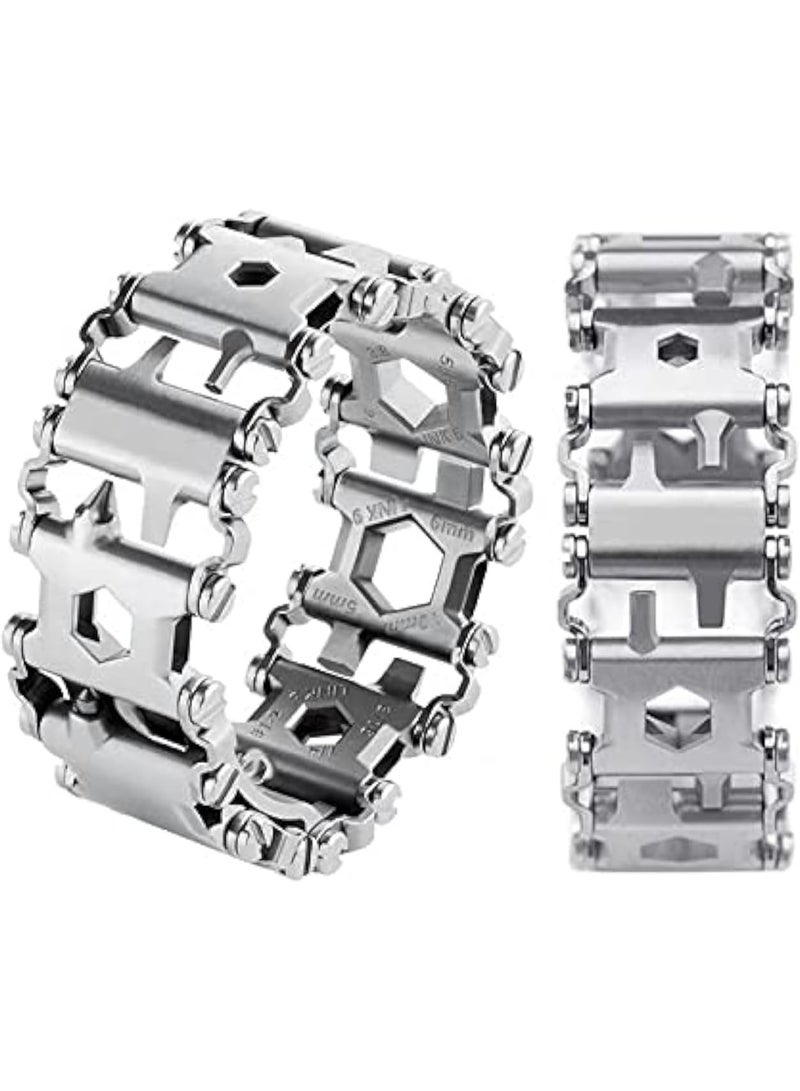 Soofam Multitool Bracelet for Men, 29 in 1 Tools Stainless Steel Multifunctional Bracelet, Travel Friendly, Multitool Survival Bracelet Suitable for Sailing Travel Camping Hiking - Silver, 29 inch - Image 1