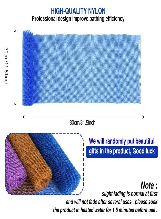 UJFQBH 3 Pieces African Bath Sponge African Net Long Net Bath Sponge Exfoliating Shower Body Scrubber Back Scrubber Skin Smoother,Great for Daily Use (Brown, Blue, Purple) - Image 3