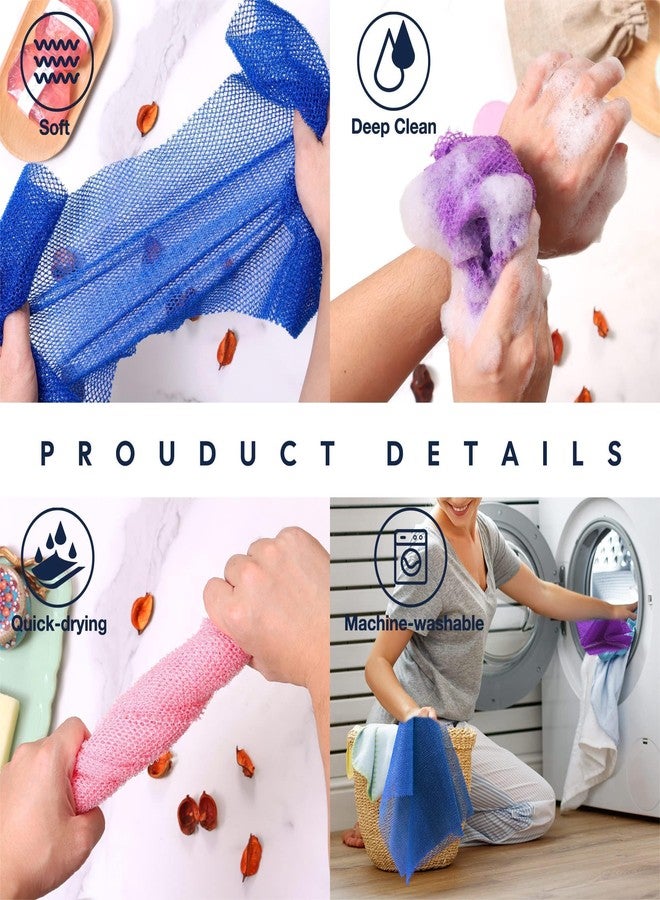 UJFQBH 3 Pieces African Bath Sponge African Net Long Net Bath Sponge Exfoliating Shower Body Scrubber Back Scrubber Skin Smoother,Great for Daily Use (Brown, Blue, Purple) - Image 4