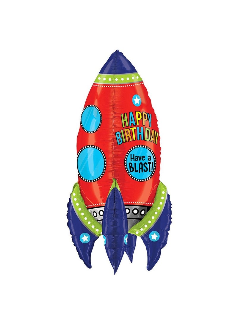 بالون كينغ بالون عيد ميلاد سعيد على شكل صاروخ فضائي أحمر 91 سم - Image 2