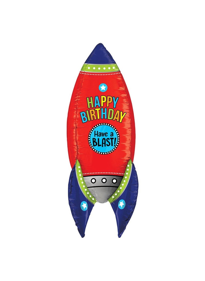 بالون كينغ بالون عيد ميلاد سعيد على شكل صاروخ فضائي أحمر 91 سم - Image 1