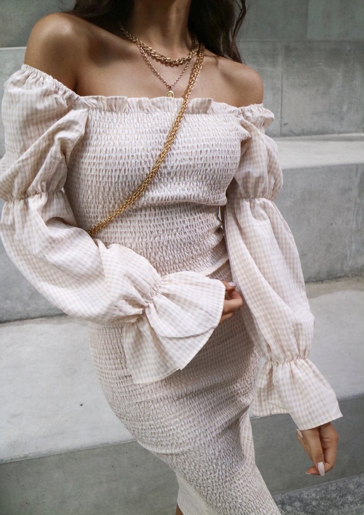 European and American foreign trade new women's wish sexy one-shoulder long-sleeved slim tight pencil skirt light pink XL - Image 4