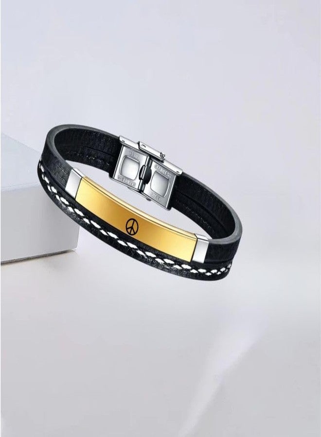 M Men Style أساور جلدية متعددة الطبقات بتصميم علامة السلام للرجال والنساء، مزودة بإبزيم، سوار أصلي، سوار معصم، سوار عتيق، مجوهرات صداقة، سوار ذهبي للأزواج SBr2025201 - Image 2