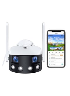 Wireless Security Camera Outdoor, Dual-Lens 180° Ultra Wide Angle, 4MP HD Home Surveillance Cam, 2.4GHz WiFi, Motion Detection, 2-Way Audio, IP66 Waterproof