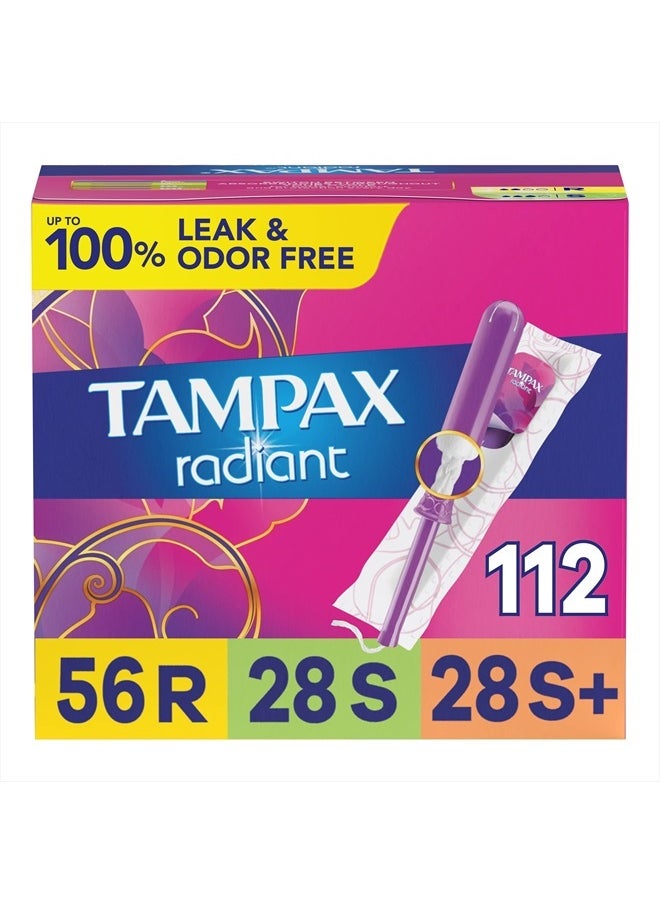 Tampax - Radiant Tampons Multipack, Regular/Super/Super Plus Absorbency, With Leakguard Braid, Unscented, 28 Count x 4 Packs (112 Count total) - Image 1