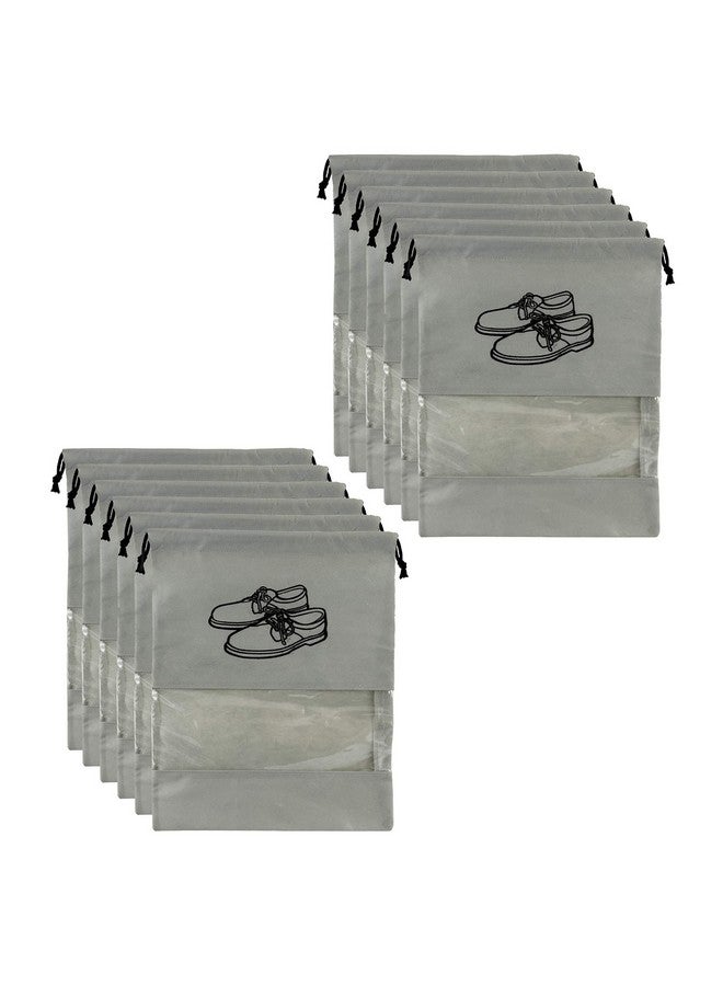 Kuber Industries Shoe Bags Pouches|Shoe Cover for Traveling|Non Woven Drawstring Bag|Shoe Bag for Shoes, Slipper, Heels|Transparent Window|Pack of 12 (Grey) - Image 1