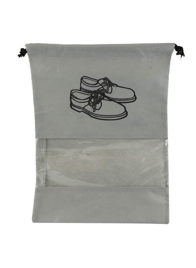 Kuber Industries Shoe Bags Pouches|Shoe Cover for Traveling|Non Woven Drawstring Bag|Shoe Bag for Shoes, Slipper, Heels|Transparent Window|Pack of 12 (Grey) - Image 2