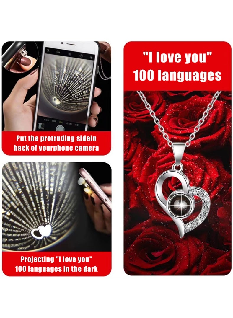 بداية مثالية قلادة مع زهور محفوظة في صندوق هدايا - 16 وردة حمراء دائمة مع قلادة "أحبك" للأم/الابنة/الصديقة/الزوجة في ذكرى الزواج/الزفاف/عيد الميلاد - Image 2