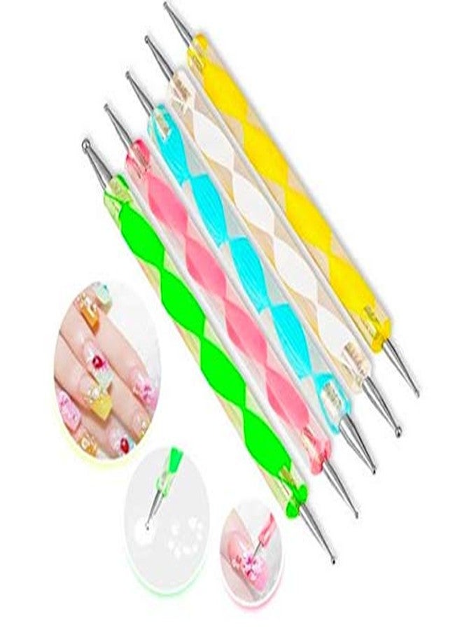 Gugzy Nail Art Paint Kit Of 15 Pieces Nail Art Paint Brushes With 5 Pieces 2 Way Marbleizing Dotting Pen, 1 Set Of Finger Tip Guide, 1 Palette Tray And 10 Pieces Nail Striping Tape (Pink Silver) - Image 3