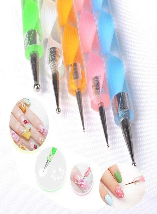 Gugzy Nail Art Paint Kit Of 15 Pieces Nail Art Paint Brushes With 5 Pieces 2 Way Marbleizing Dotting Pen, 1 Set Of Finger Tip Guide, 1 Palette Tray And 10 Pieces Nail Striping Tape (Pink Silver) - Image 5