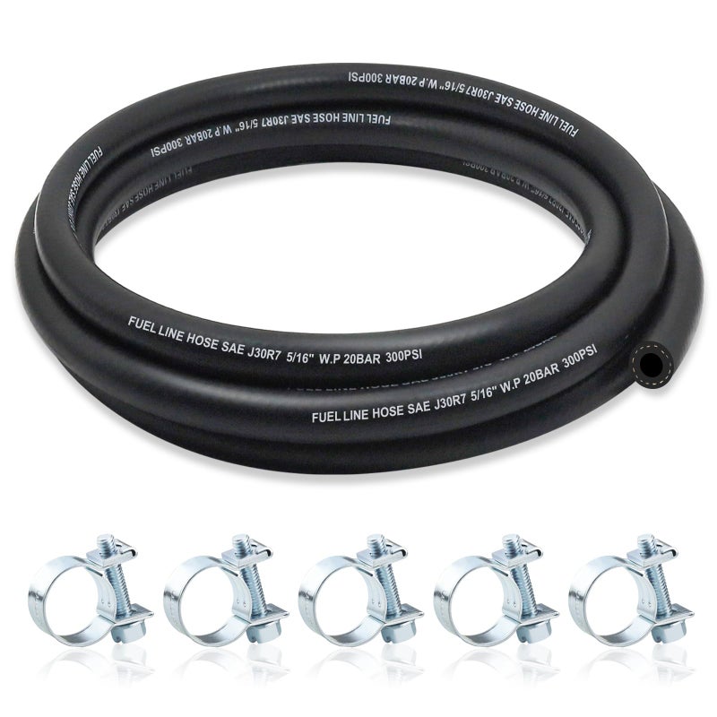 ZONBANG 516 Fuel Line NBR Rubber 516 Fuel Hose Nylon Braided with Hose Clamps Fuel Line Hose for Automotive Vehicles5FT - Image 2