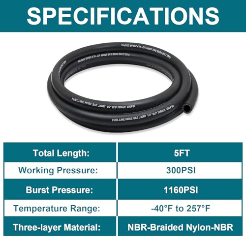 ZONBANG 516 Fuel Line NBR Rubber 516 Fuel Hose Nylon Braided with Hose Clamps Fuel Line Hose for Automotive Vehicles5FT - Image 5