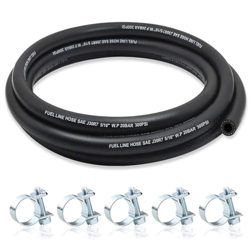 ZONBANG 516 Fuel Line NBR Rubber 516 Fuel Hose Nylon Braided with Hose Clamps Fuel Line Hose for Automotive Vehicles5FT - Image 1