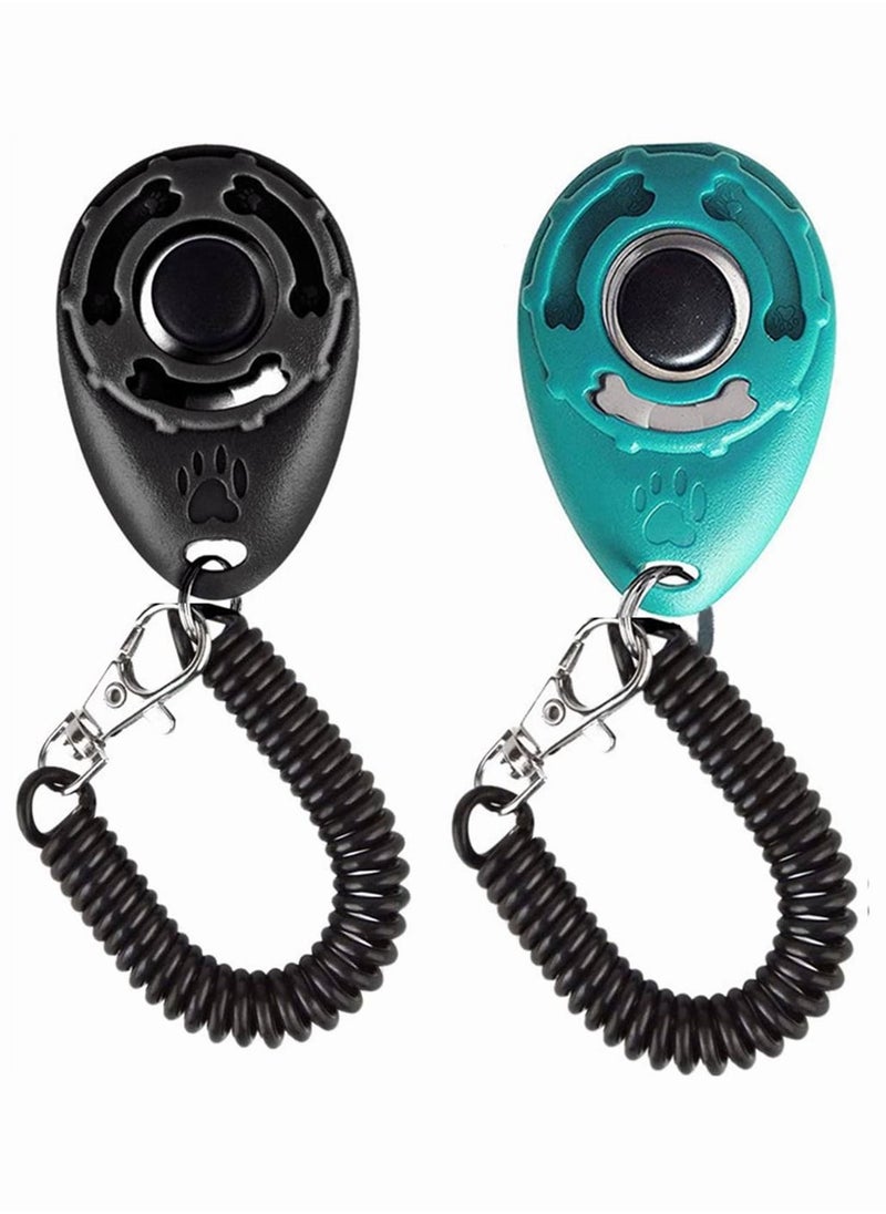 SYOSI Pet Trainer, SYOSI 2 Pack Dog Training Clicker with Wrist Strap, Pet Training Clicker with Big Button Effective Behavioral Training Tool for Cats Birds Puppy Recall (Blue and Black)  - Image 1