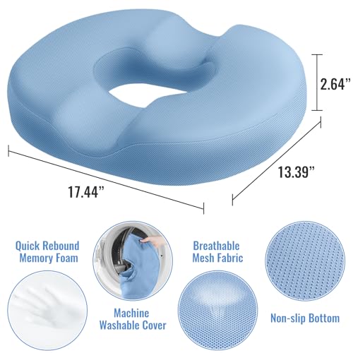 CloudBliss Donut Pillow Seat Cushion Chair Pad for Tailbone Pain Relief and Hemorrhoids Memory Foam Cushion for Men and Women for Home Office Light Blue - Image 3