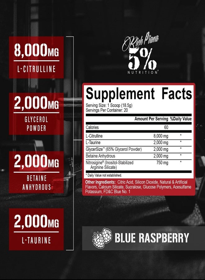 5% نيوتريشن مكمل غذائي قبل التمرين FullAF من 5% Nutrition | خالٍ من المنبهات مع ضخ دموي هائل | إل-سيترولين، إل-تورين، نيتروسيجين، جلسرين | 13.05 أونصة (توت أزرق) - Image 3