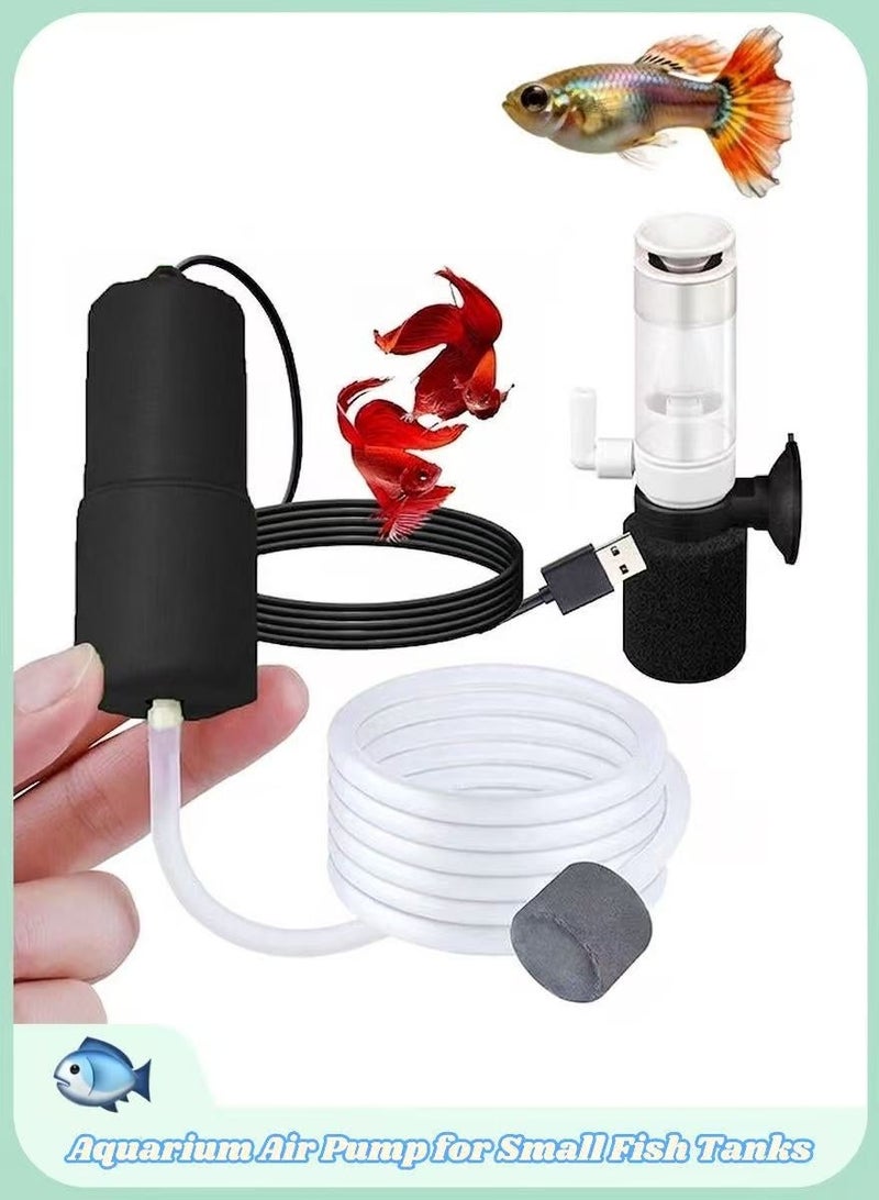 مضخة هواء محمولة تعمل بمنفذ USB لأحواض السمك، مزودة بفلتر إسفنجي وحجر تهوية - مضخة أكسجين هادئة محمولة لأحواض الأسماك الصغيرة والنانوية، والروبيان، وأسماك البيتا، والاستخدام أثناء السفر - Image 1