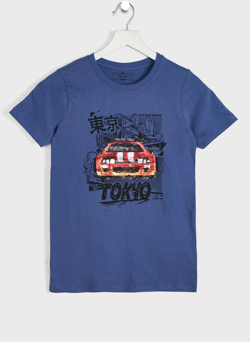 Ripples Round Neck T-Shirt Withn Sequin Detailing