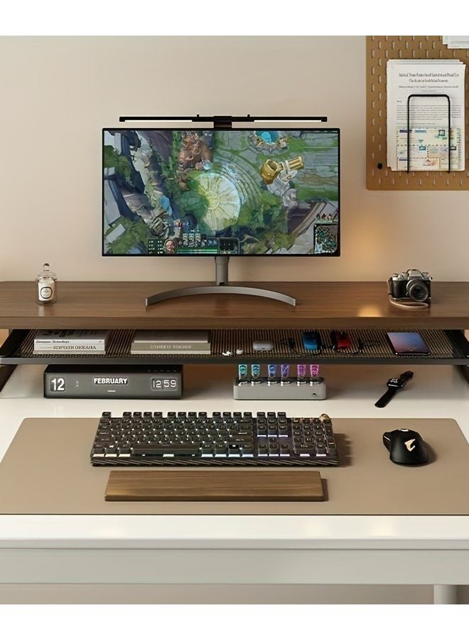 طاولة كمبيوتر مزدوجة الطبقات مع أرفف تخزين وأدراج ورف شاشة قابل لضبط الارتفاع باللون الأبيض البسيط - Image 5