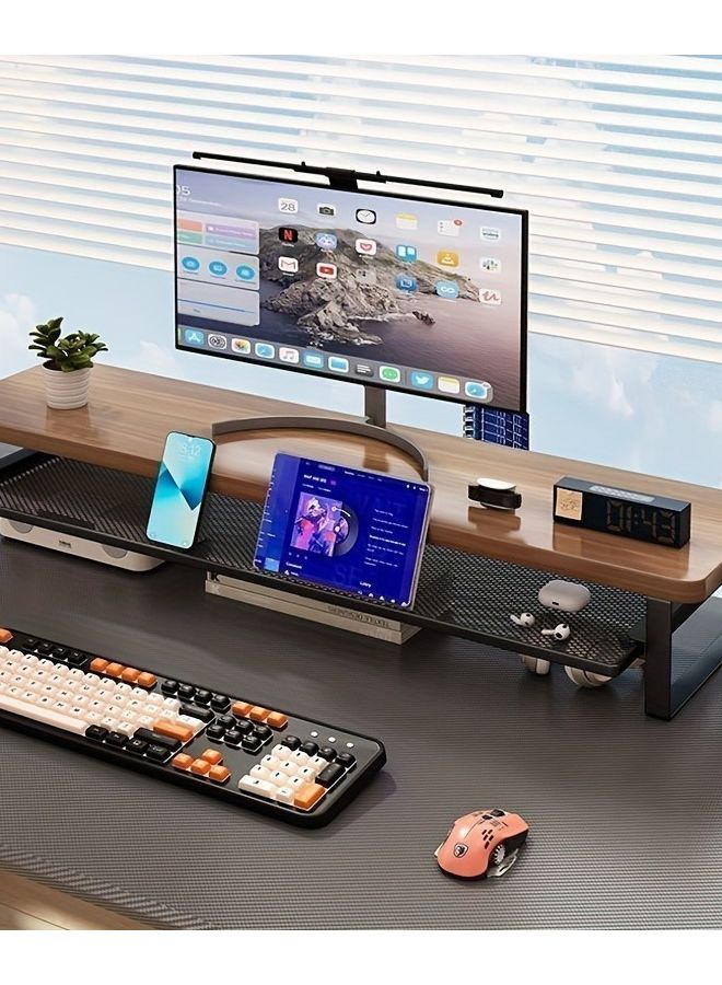 طاولة كمبيوتر مزدوجة الطبقات مع أرفف تخزين وأدراج ورف شاشة قابل لضبط الارتفاع باللون الأبيض البسيط - Image 2