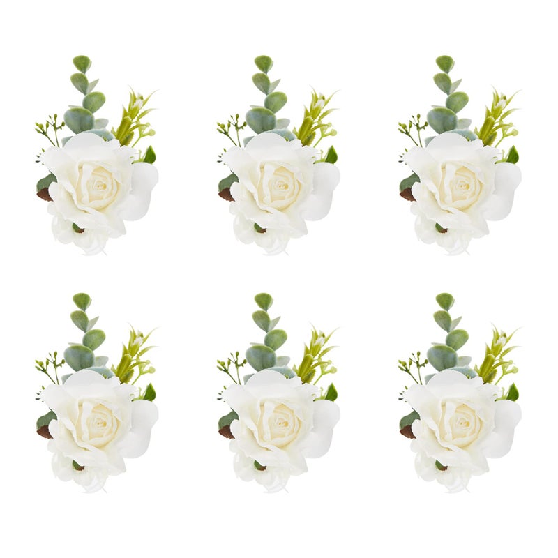 Meldel Meldel White Ivory Rose Wrist Corsage Set of 6 Wedding Bridal Flower Corsage Hand Decor for Prom Party Homecoming Wristband Flowers Bride Bridesmaid Girl 