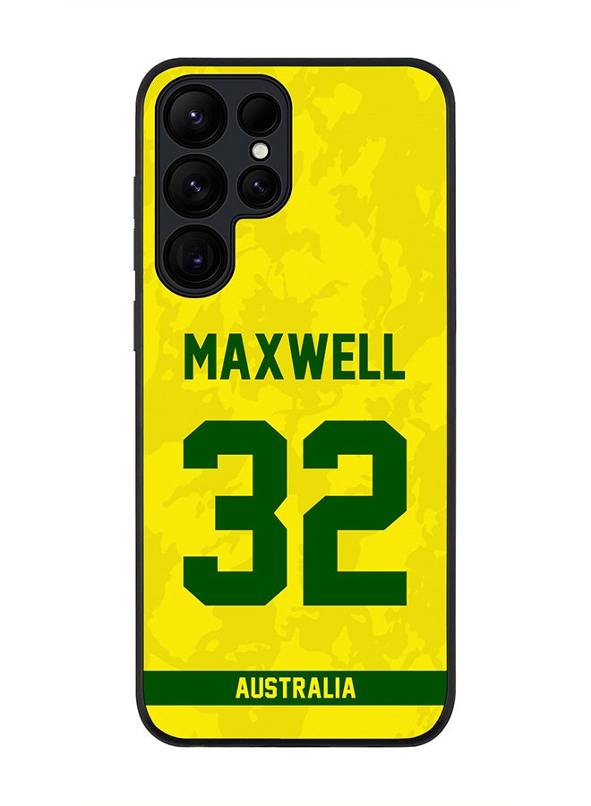 Stylizedd Rugged Black edge case for Samsung Galaxy S24 Ultra, Slim fit Soft Case Flexible Thin Cover- Team Australia Glenn Maxwell, Jersey No 32 - Image 1