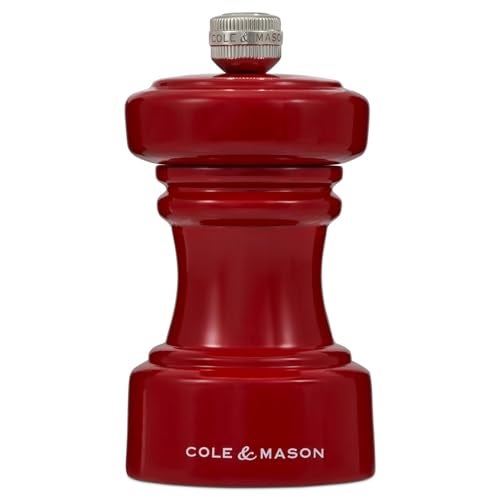 COLE & MASON Cole Mason Hoxton Mill Table Salt Grinder Refillable Sea Salt Grinder Kitchen Home Accessory Salt Mill with Ceramic Mechanism 4 Red Gloss - Image 1
