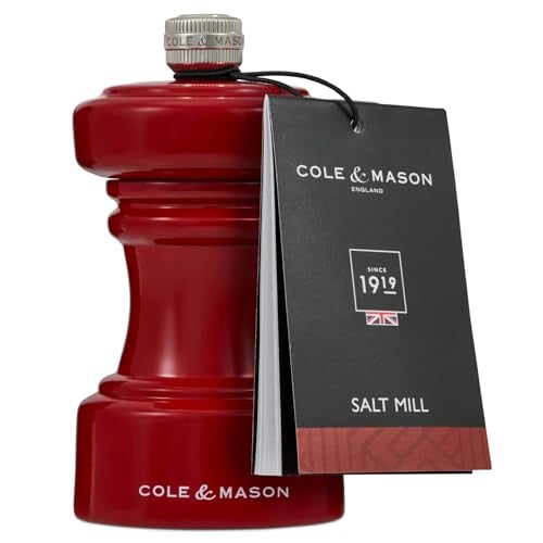 COLE & MASON Cole Mason Hoxton Mill Table Salt Grinder Refillable Sea Salt Grinder Kitchen Home Accessory Salt Mill with Ceramic Mechanism 4 Red Gloss - Image 3