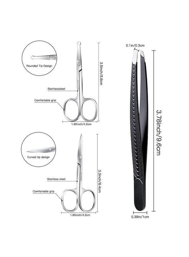 MSDADA Facial Hair Small Grooming Scissors For Men Women Curved And Rounded Nose Hair Eyebrow Mustache Eyelashes Beard Trimming Scissors Kit Safety Blunt Tip Baby Nail Scissors With Eyebrow Tweezers Set - Image 3