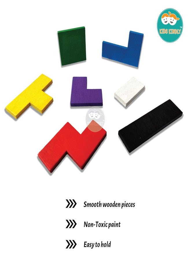 KIDS KINDLY Wooden Jigsaw Puzzle, Tetris Board Game, Monteszori Toys for Preschoolers, Multicolour, Age 3+ - Image 3