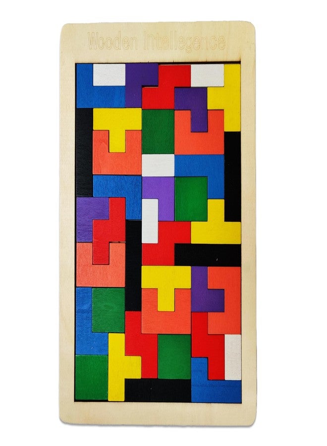 KIDS KINDLY Wooden Jigsaw Puzzle, Tetris Board Game, Monteszori Toys for Preschoolers, Multicolour, Age 3+ - Image 1