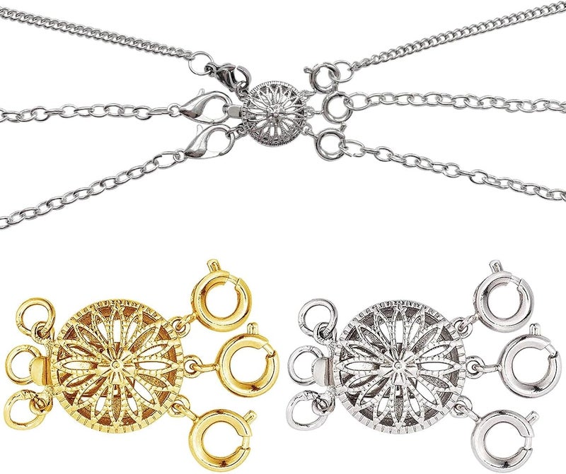 MAKINGTEC Layered Necklace Clasps, 3 Strands Jewelry Spacers Necklace Separator with Lobster Spring Ring Clasps for Layering, Tangle Free Multiple Bracelet Lock Connectors (Gold and Silver) - Image 1