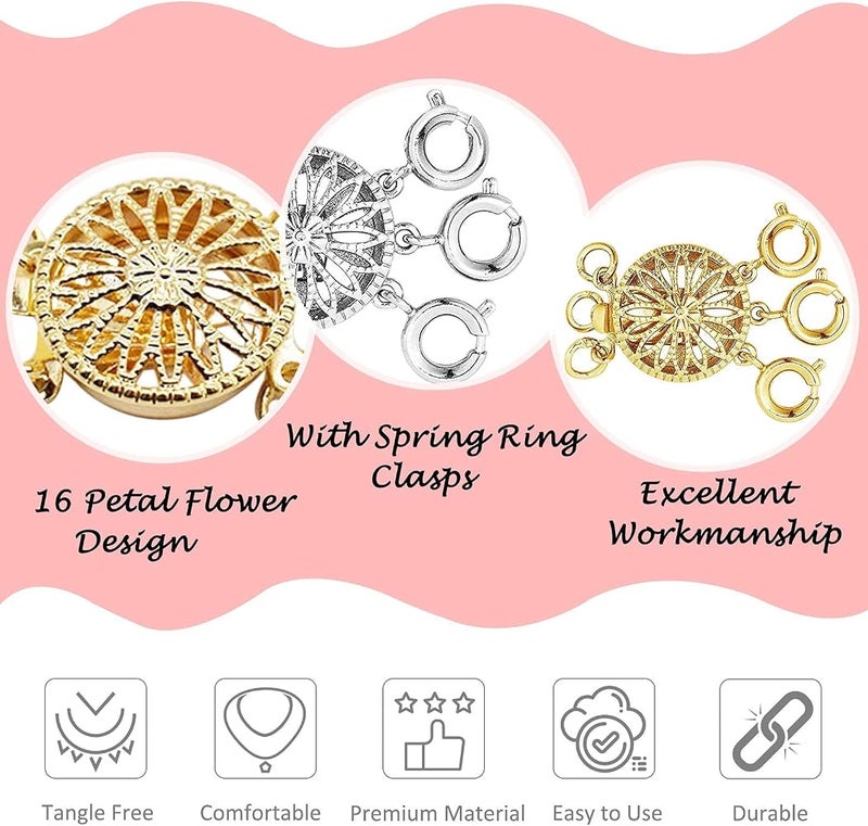 MAKINGTEC Layered Necklace Clasps, 3 Strands Jewelry Spacers Necklace Separator with Lobster Spring Ring Clasps for Layering, Tangle Free Multiple Bracelet Lock Connectors (Gold and Silver) - Image 5