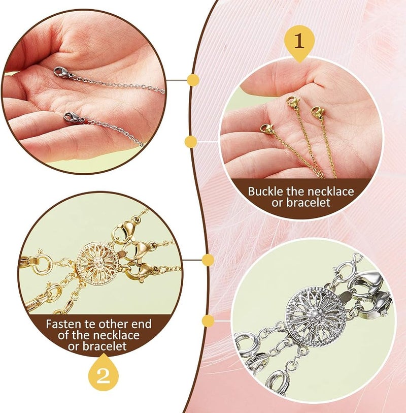 MAKINGTEC Layered Necklace Clasps, 3 Strands Jewelry Spacers Necklace Separator with Lobster Spring Ring Clasps for Layering, Tangle Free Multiple Bracelet Lock Connectors (Gold and Silver) - Image 3