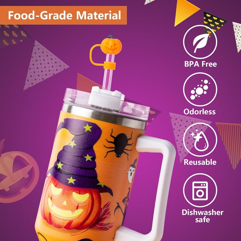 BULKITEM 6Pcs Halloween Straw Cover Cap for Stanley Cup 40oz/30oz Tumbler, 10mm Reusable Cute Ghost Drinking Straw Topper Accessories, Portable Protector Plugs Decorations Gifts for Party Halloween - Image 3