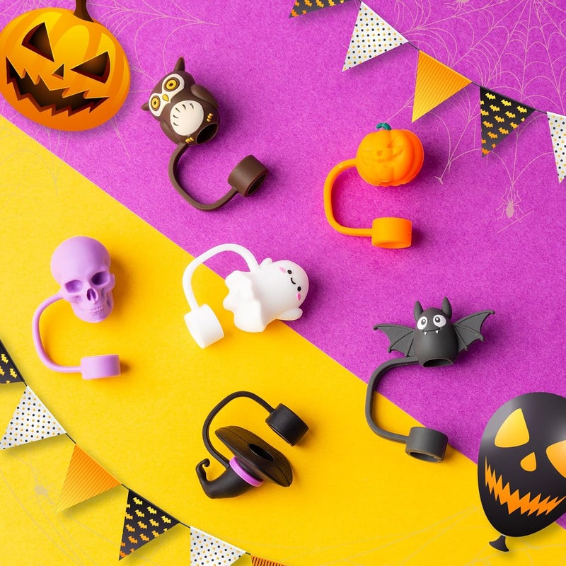 BULKITEM 6Pcs Halloween Straw Cover Cap for Stanley Cup 40oz/30oz Tumbler, 10mm Reusable Cute Ghost Drinking Straw Topper Accessories, Portable Protector Plugs Decorations Gifts for Party Halloween - Image 5