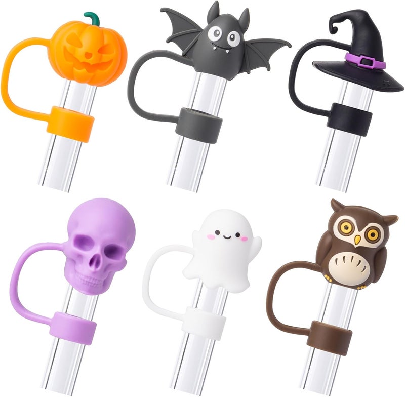BULKITEM 6Pcs Halloween Straw Cover Cap for Stanley Cup 40oz/30oz Tumbler, 10mm Reusable Cute Ghost Drinking Straw Topper Accessories, Portable Protector Plugs Decorations Gifts for Party Halloween - Image 1