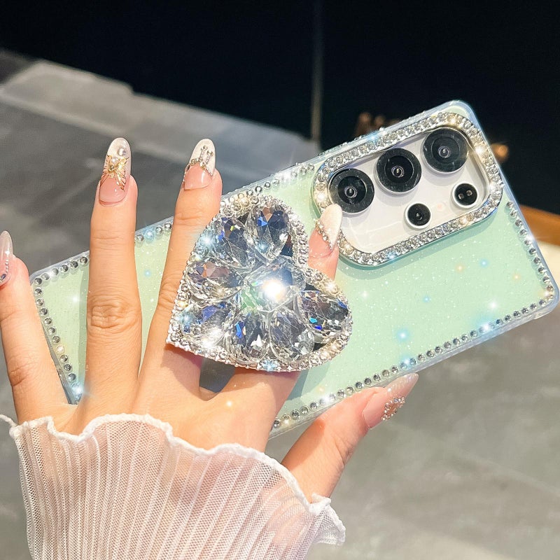 erorex For Samsung Galaxy A15 5G Diamond Glitter Gemstone  Holder Phone Case(Light Yellow) - Image 5