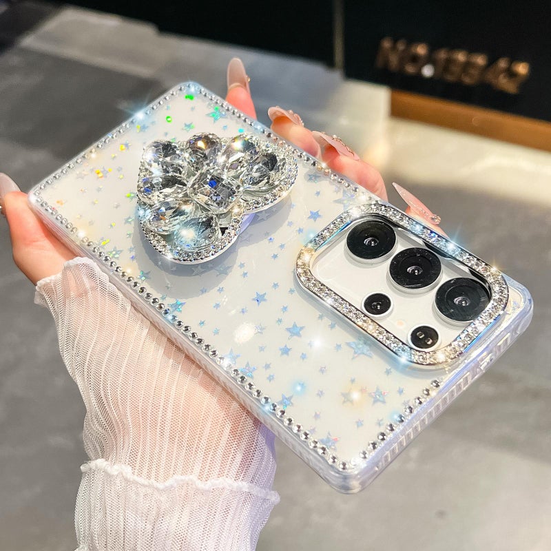 erorex For Samsung Galaxy A15 5G Diamond Glitter Gemstone  Holder Phone Case(Light Yellow) - Image 3