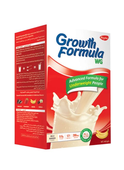 Growth Formula WG - Complete Supplement With Balanced Nutrition - 6.6g Protein - Helps to overcome underweight from age 13 to 50 years - Banana -400g