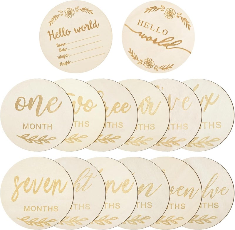 Excefore 14PCS Wooden Baby Monthly Milestone Discs, Eco-Friendly Baby Growth Marker Cards for Newborn Photo Prop, Baby Shower Gifts, DIY Crafts, Monthly Age Announcement, Decoration Ornaments - Image 1
