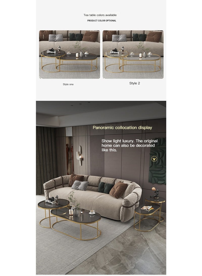 l'elefante 2-Piece Modern Glass Coffee Table Set – Tempered Glass Top with Gold Metal Frame – Oval Table (100×50×45 cm) + Round Table (60×50 cm) – Fully Assembled, No Installation – Luxury Living Room, Majlis & Office Center Tables  - Image 2