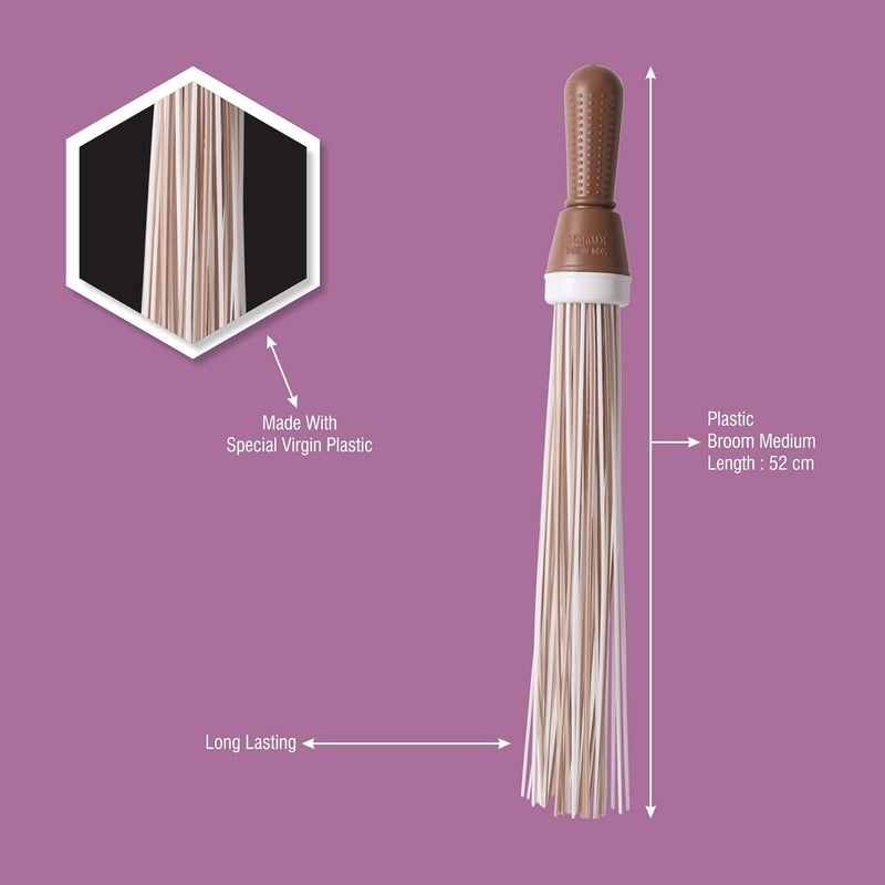 CLASSYTOUCH Plastic Broom for Bathroom Cleaning & Home Floor Cleaning| Hard Bristle Broom for Scrubbing in Bathroom|(Size 52 cm, Color Brown) 60 Plastic Sticks - Image 2