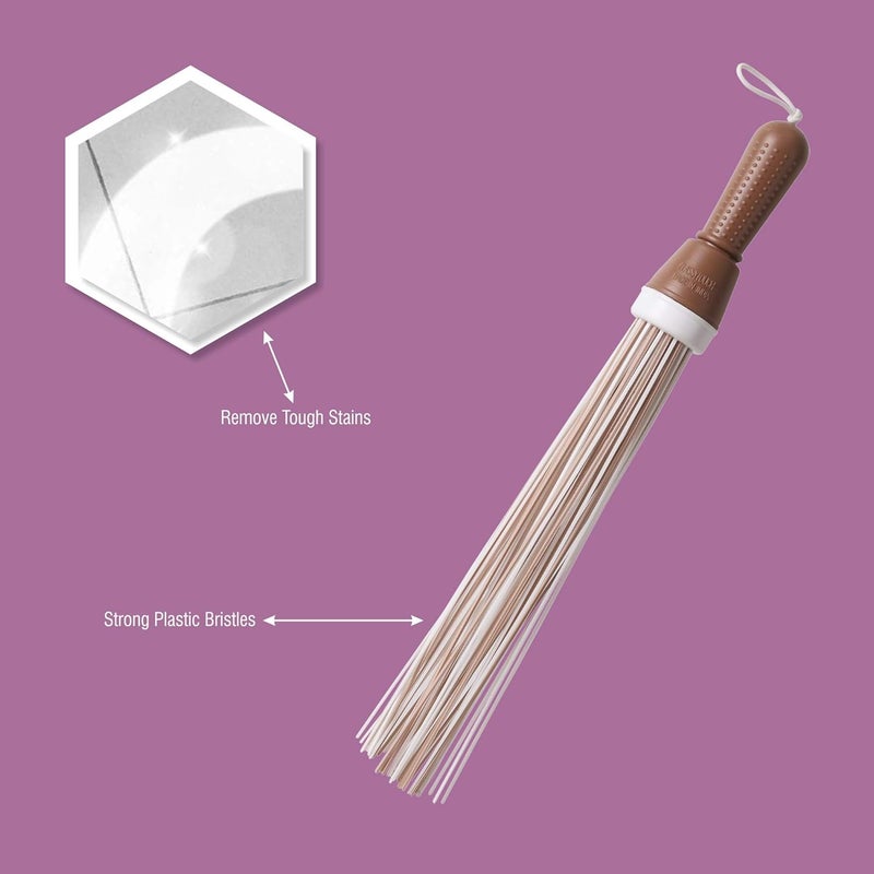 CLASSYTOUCH Plastic Broom for Bathroom Cleaning & Home Floor Cleaning| Hard Bristle Broom for Scrubbing in Bathroom|(Size 52 cm, Color Brown) 60 Plastic Sticks - Image 4