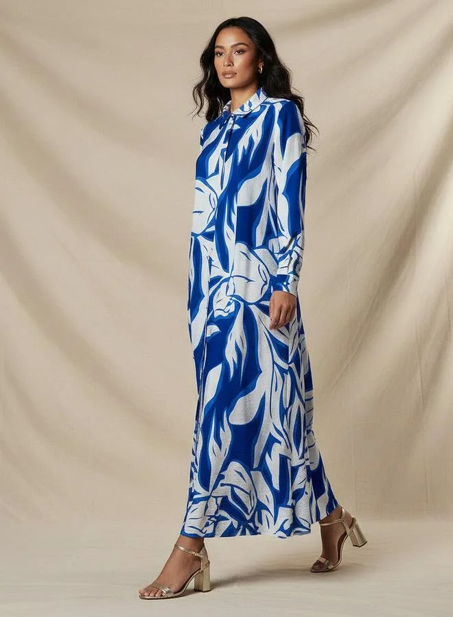 ايكونيك فستان قميص أيقوني مطبوع بياقة