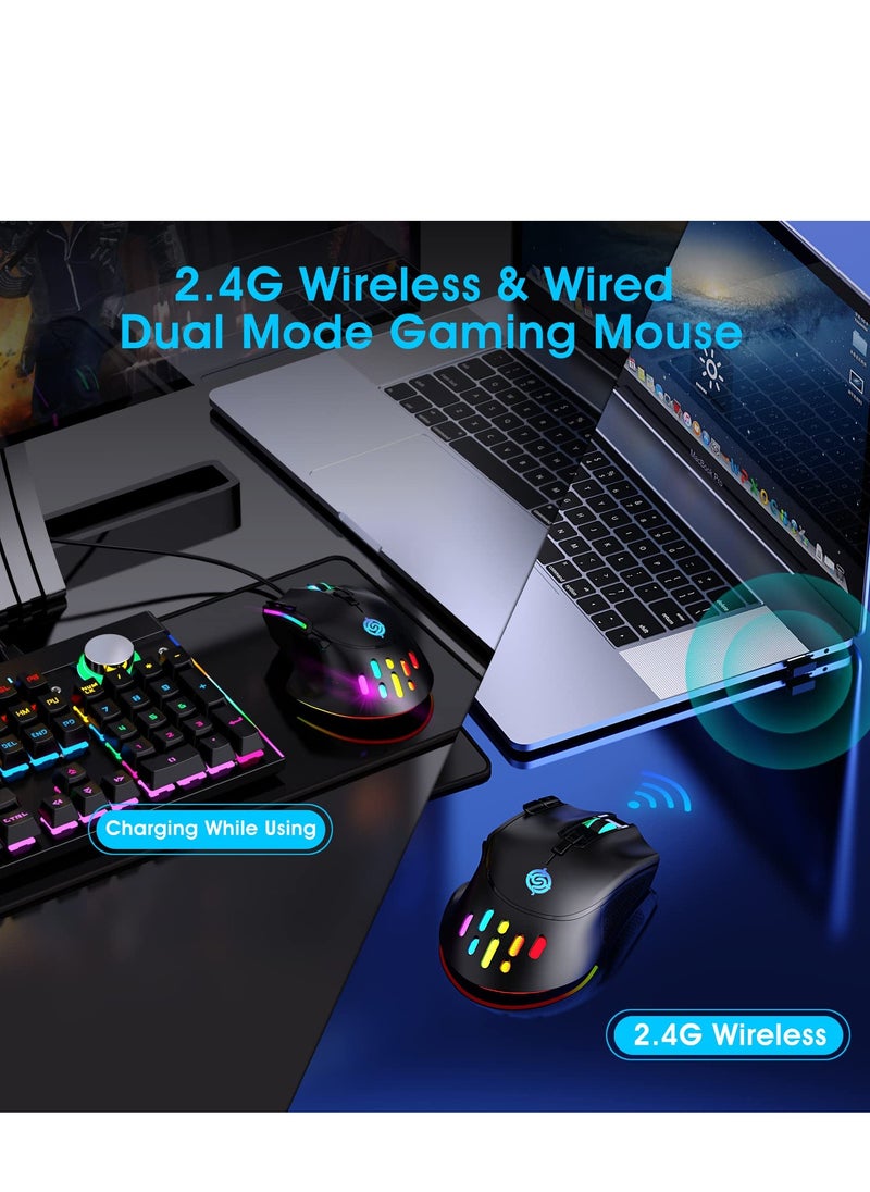 SYOSI - Wireless Gaming Mouse, Wired and Wireless Dual Modes Rechargeable RGB Gaming Mouse with 7 Buttons, Ergonomic and 3 Adjustable DPI Levels up to 3200 DPI for PC Laptop Gamer (Black) - Image 1