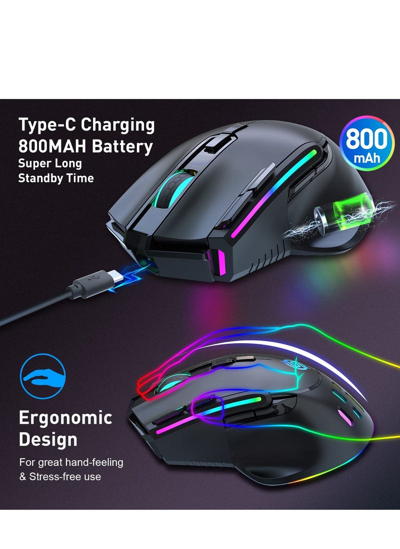 SYOSI - Wireless Gaming Mouse, Wired and Wireless Dual Modes Rechargeable RGB Gaming Mouse with 7 Buttons, Ergonomic and 3 Adjustable DPI Levels up to 3200 DPI for PC Laptop Gamer (Black) - Image 1