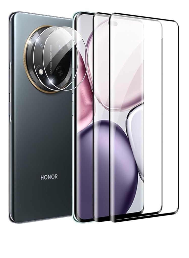 عام واقية شاشة متوافقة مع هونر X9c 5G / هونر X60 برو، [2 حزم] من الزجاج المُعَزَّز + [2 حزم] من واقي عدسة الكاميرا، صلابة 9H، واقي شاشة من العدّ والخدوش بجودة HD فائق الرقة. - Image 1
