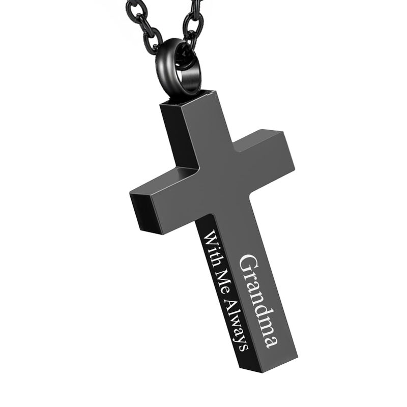 RIPFEVURN Cremation Jewelry Black Cross Urn Necklaces for Ashes for Women Men Human Ashes with Me Always Memorial Keepsake Pendant(Grandma) - Image 1